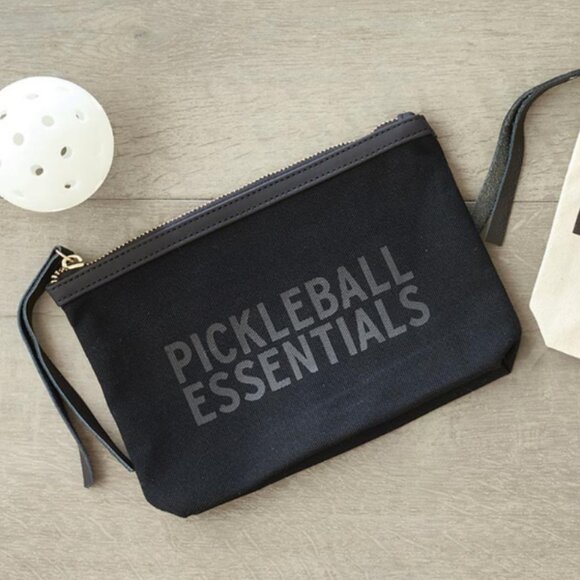Black Canvas Pickleball Essentials Pouch Clutch Leather Trim - Picture 2 of 5